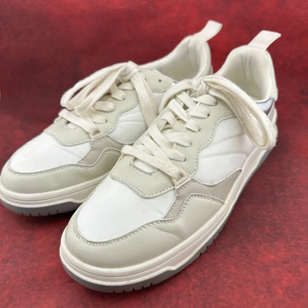PROJECT CLOUD WOMEN'S LACE-UP PLATFORM SNEAKERS, WHITEAND GRAY, SIZE 9